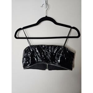 I. Am. Gia. Black Isla Patent Leather Bralette Spaghetti-Strap Zipper Detail XS